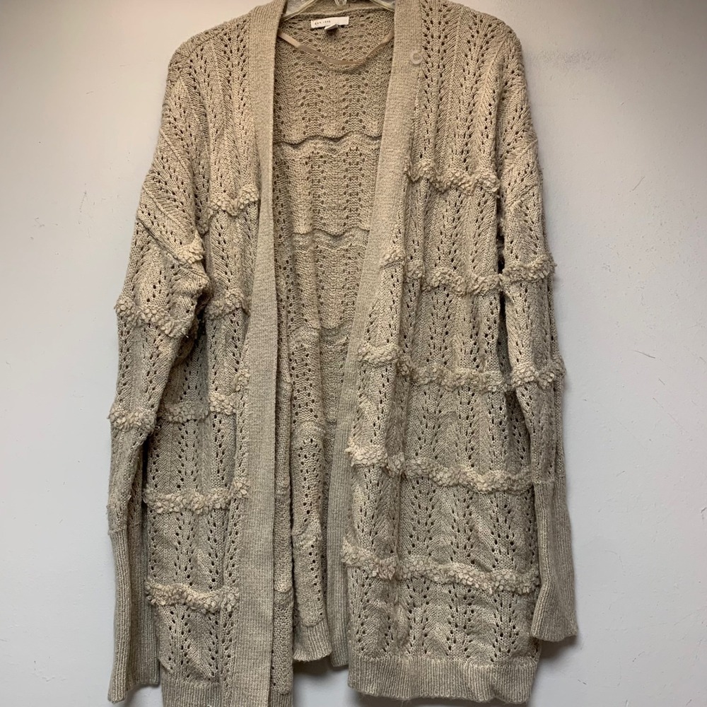 EST. 1946 Cardigan Womens XL Oatmeal Excellent Pointelle Popcorn Open Sweater